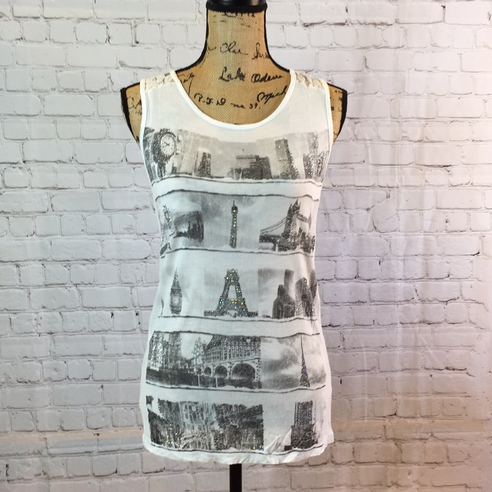 The Clas-sic city scape sleeveless tee w crystals Medium